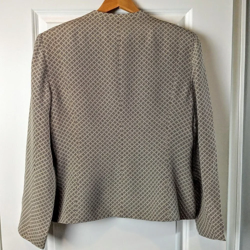 Vintage Rena Rowen Beige Brown Silk Zip Jacket